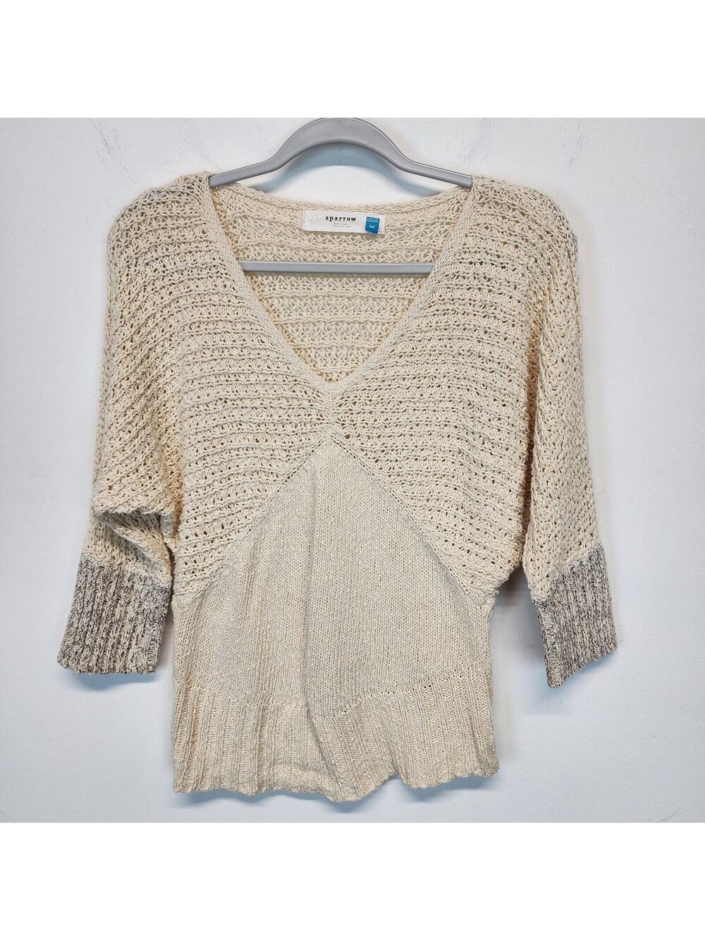 Sparrow Womens Dolman Sleeve Sweater Size M Cream V-Neck Open Knit Anthropologie